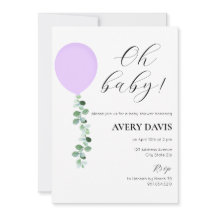 Einladung der Babydusche, Baby Girl, Lila Ballon