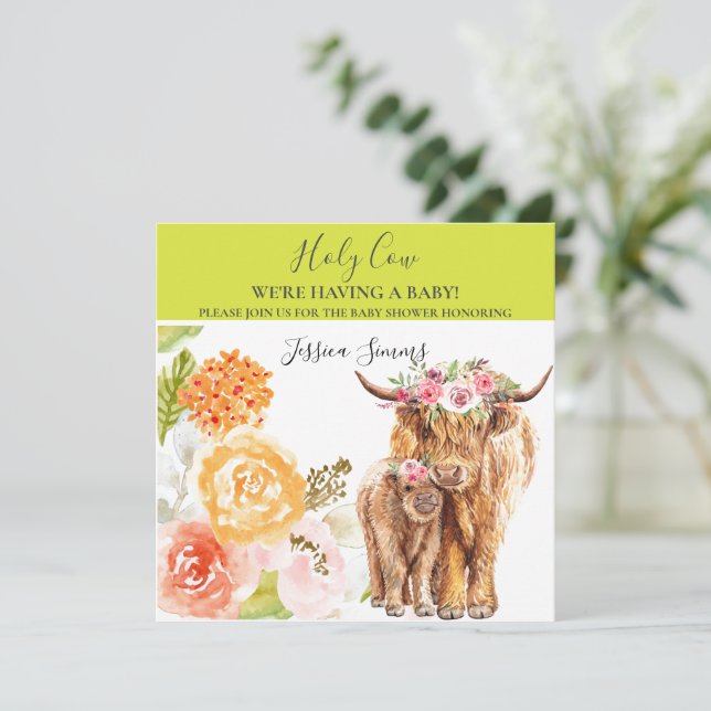 Einladung der Babydusche Boho Highland Calf (Stehend Vorderseite)