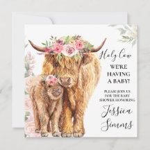 Einladung der Babydusche Boho Highland Calf