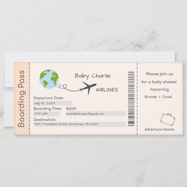 Einladung der Babydusche, Erlebnisangebote, Reisen (Vorderseite)