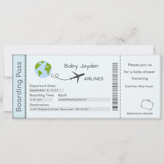 Einladung der Babydusche, Erlebnisangebote, Reisen (Vorderseite)