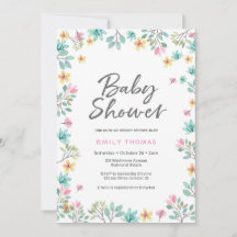 Einladung der Babydusche | Rosa Aquarellblumen