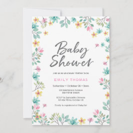 Einladung der Babydusche | Rosa Aquarellblumen