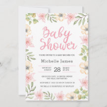 Einladung der Babydusche | Weiße und rosa Blume