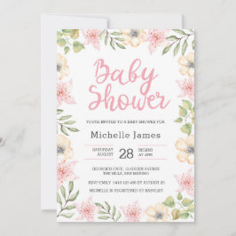 Einladung der Babydusche | Weiße und rosa Blume