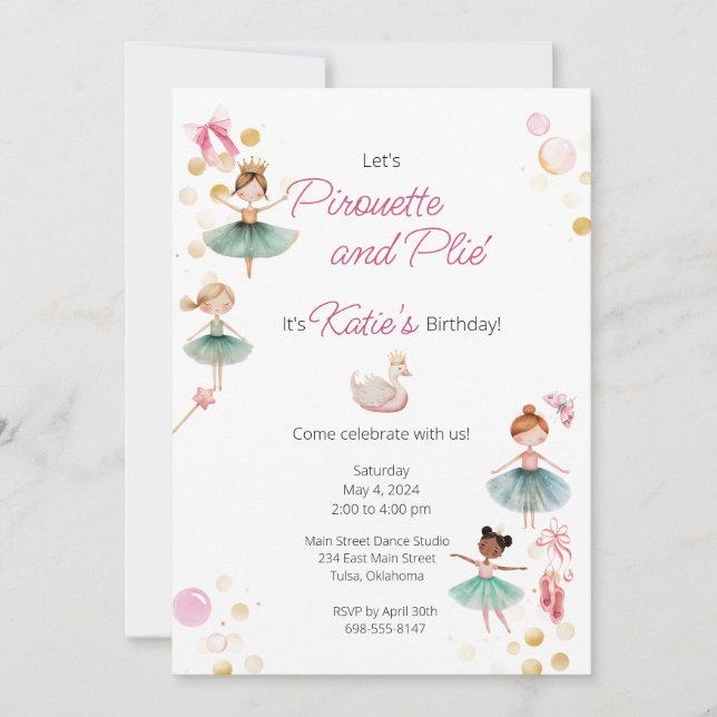 Einladung der Ballerina Birthday Party (Vorderseite)