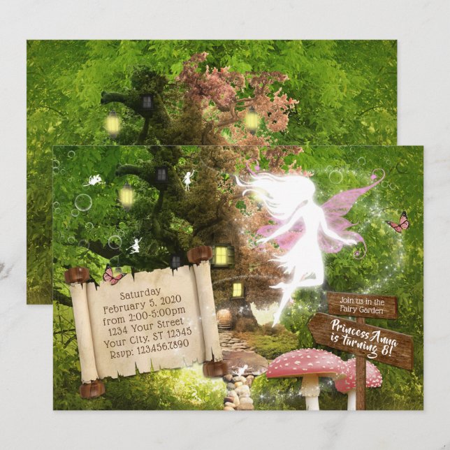 Einladung der bezaubernden Forest Pink Fairy (Vorne/Hinten)