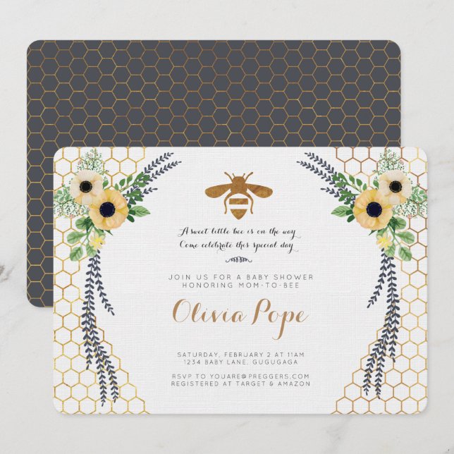 Einladung der BienenBaby-Dusche (Vorne/Hinten)