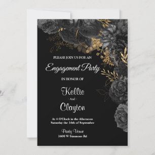 Einladung der Black and Gold Floral Engagement Par