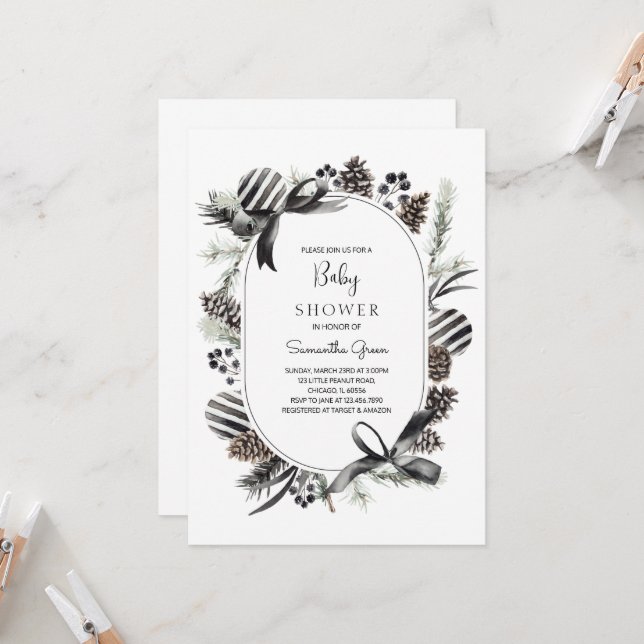 Einladung der Black Christmas Baby Shower (Vorderseite/Rückseite Beispiel)