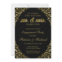 Einladung der Black Gold Confetti-Engagement-Parte