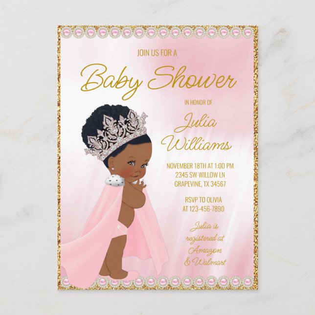 Einladung der Black Princess Baby Dusche Postkarte (Vorderseite)