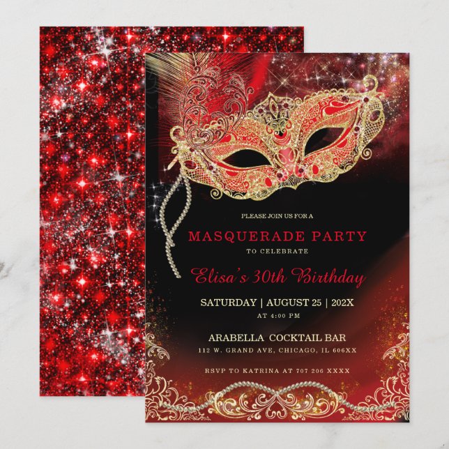 Einladung der Black Red Gold Masquerade (Vorne/Hinten)