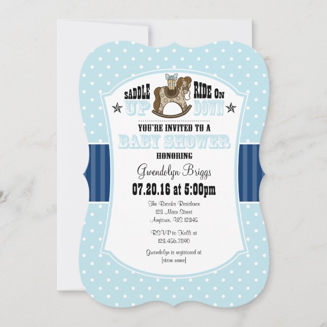 Einladung der Blue Cowboy Baby Dusche (Vorderseite)
