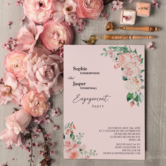 Einladung der Blush Floral Pink Engagement Party (Von Creator hochgeladen)