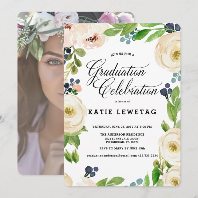 EINLADUNG DER BOHO-FLORAL GRADUATION PARTY (Vorne/Hinten)