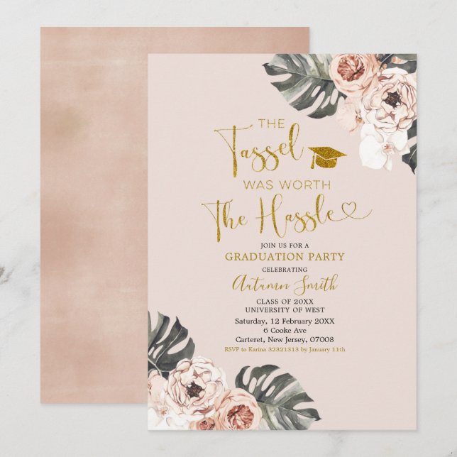 Einladung der Boho Girl Floral Graduation Party (Vorne/Hinten)