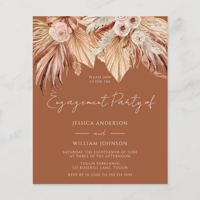 Einladung der Boho Terracotta Budget Engagement Pa (Vorderseite)