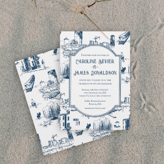 Einladung der Boston Toile Navy zur Hochzeit