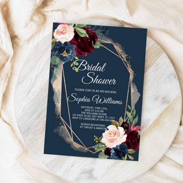 Einladung der Brauerei Burgund, Navy & Gold Bridal (Von Creator hochgeladen)