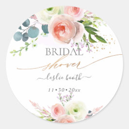 Einladung der Brautdusche "White Blush Pink Peonie Runder Aufkleber