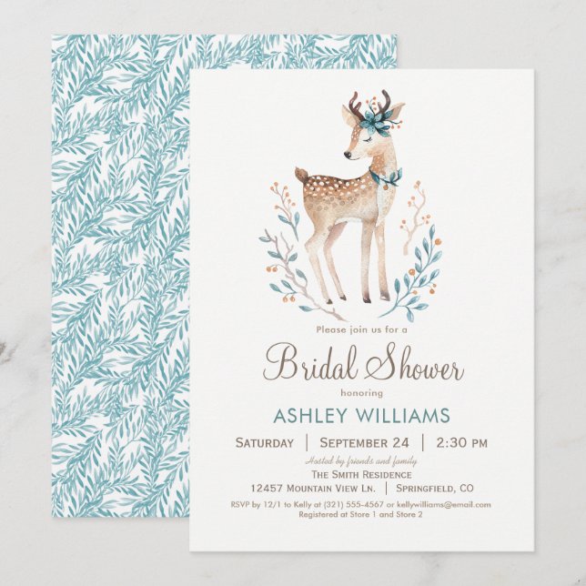 Einladung der Brautdusche "Woodland Deer Bridal" (Vorne/Hinten)