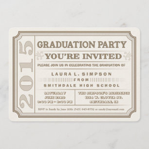 Einladung der Brown Graduation Party Ticket Style 