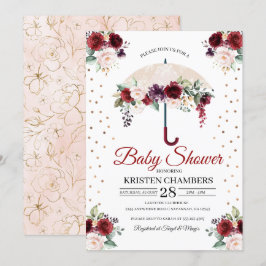 Einladung der Burgundy Floral Umbrella Baby Dusche