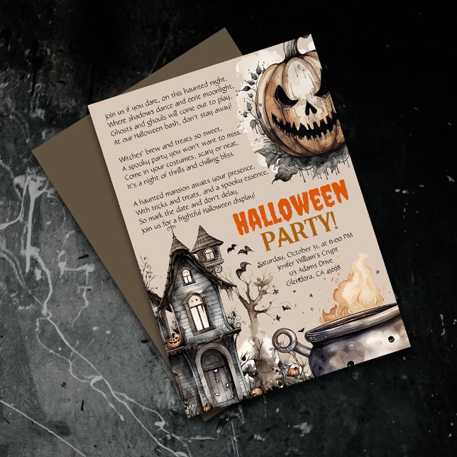Einladung der Creepy Kürbislaterne Halloween Gedic (Elevate your upcoming event with uniquely designed Halloween invitations featuring a spooky poem!)