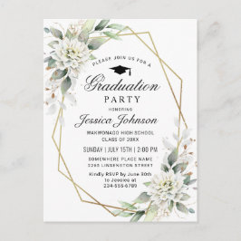 Einladung der Dusty Blue Floral Graduation Party Postkarte