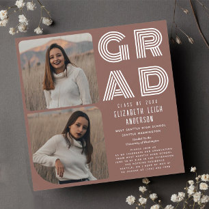 Einladung der Dusty Rose Retro Foto Graduation Par