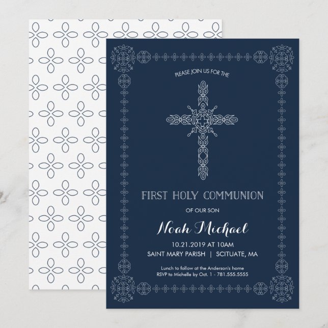 Einladung der ersten Heiligen Kommunion Boys Elega (Vorne/Hinten)