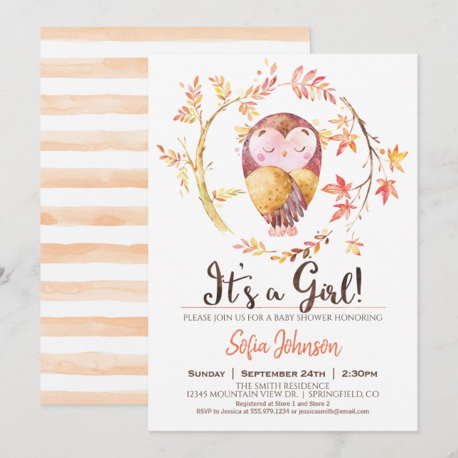Einladung der Eule Baby Duwer Girl (Vorne/Hinten)