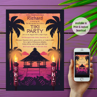 Einladung der farbenfrohen Tiki Hawaiian Geburtsta