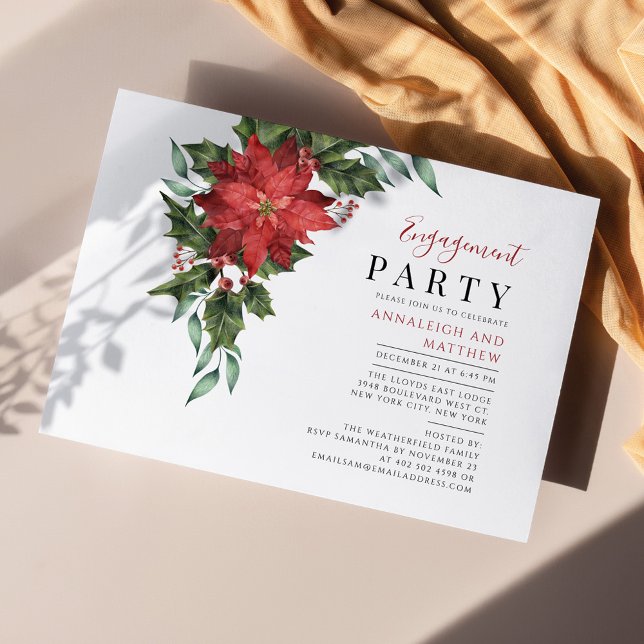 Einladung der floralen Poinsettia-Gruppe (Poinsettia Holiday Engagement Party Invitation)