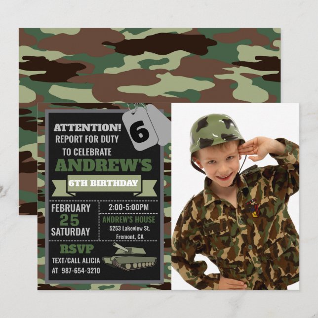 Einladung der Foto Army, Camouflage zum militärisc (Vorne/Hinten)