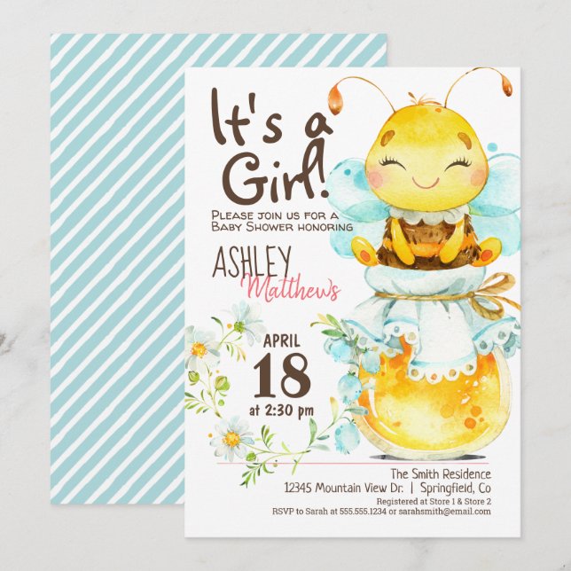 Einladung der Girl Honey Bee Baby Dusche (Vorne/Hinten)