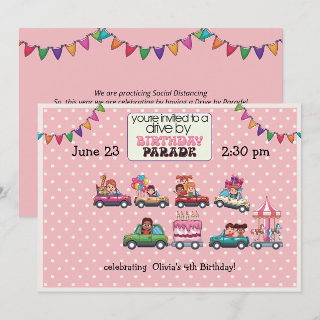 Einladung der Girl's Drive By Birthday Parade (Vorne/Hinten)