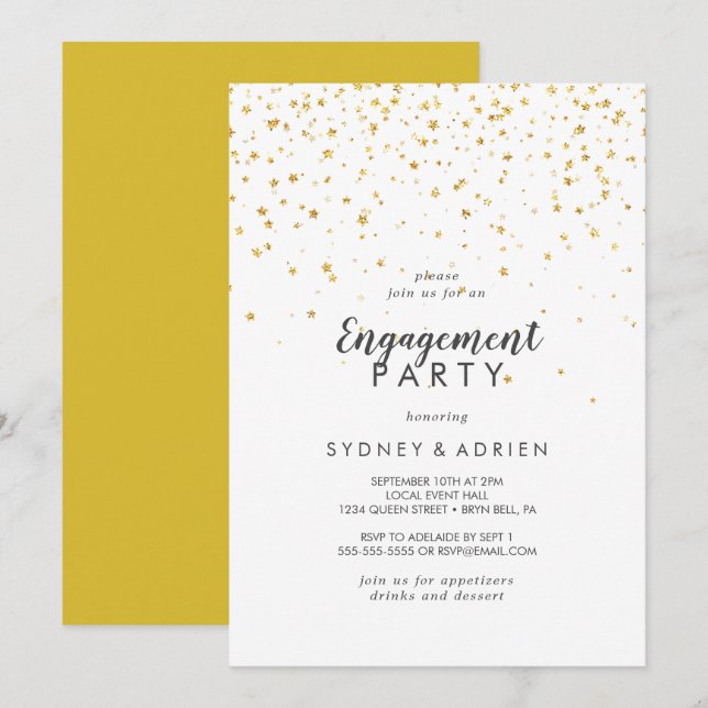Einladung der Gold Confetti-Engagement-Partei (Vorne/Hinten)