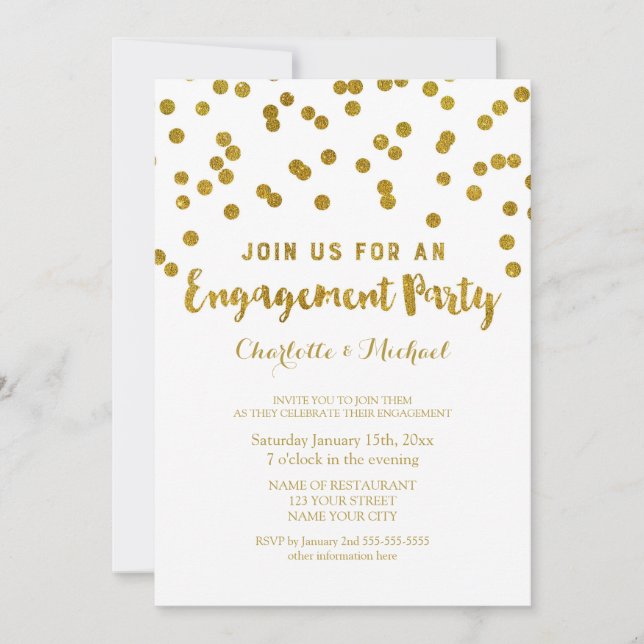 Einladung der Gold Confetti-Engagement-Partei (Vorderseite)