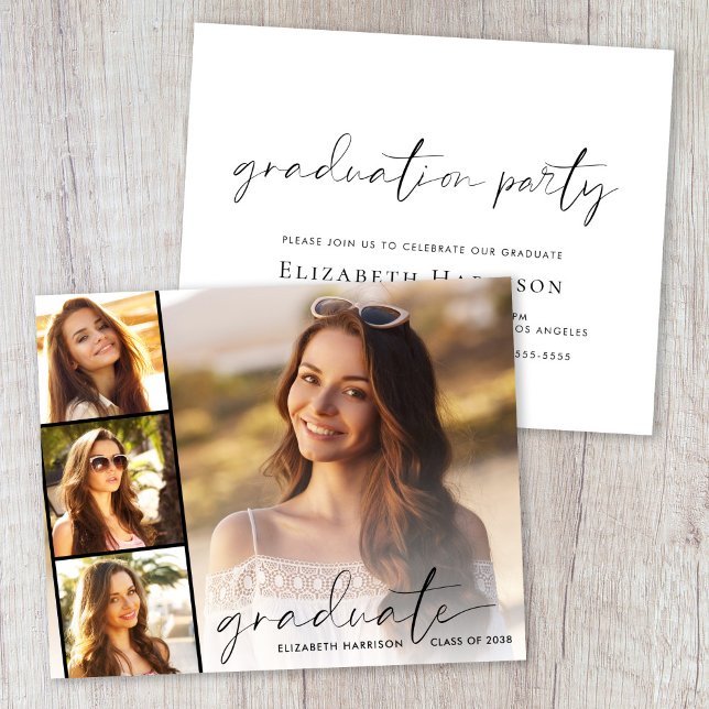 Einladung der Gruppe "Foto abstreiten" (A personalized photo graduation party invitation to celebrate the graduate's achievements)