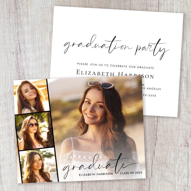 Einladung der Gruppe "Foto abstreiten" (A personalized photo graduation party invitation to celebrate the graduate's achievements)