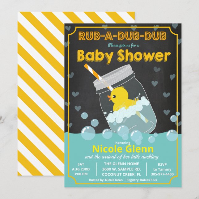 Einladung der Gummi Duck Babydusche (Vorne/Hinten)
