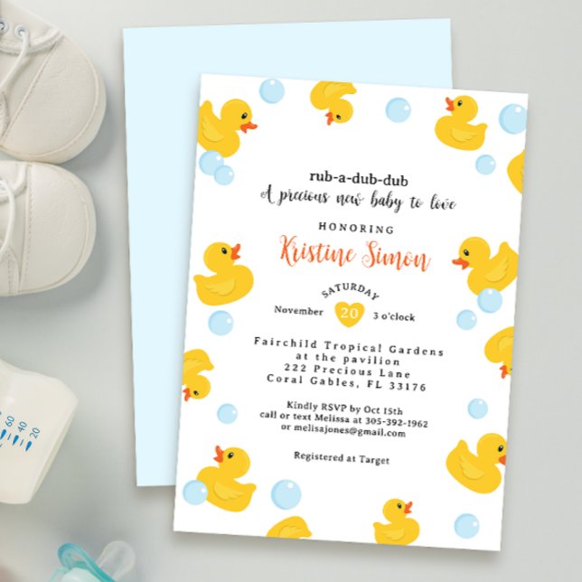 Einladung der Gummi Duck Babydusche | Gelbe Ente & (yellow gender neutral cute baby shower invitation)