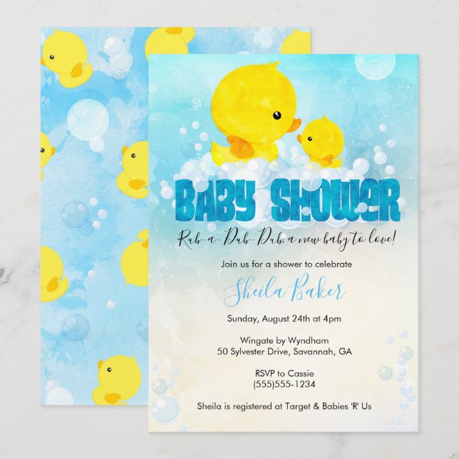 Einladung der Gummi Ducky Baby Duwer | Duckie Bath (Vorne/Hinten)
