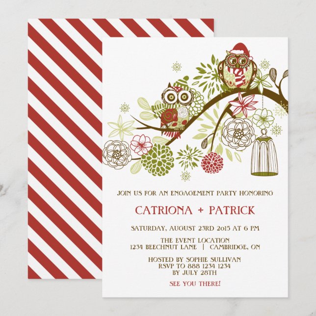 Einladung der "Holiday Owls Floral Engagement Part (Vorne/Hinten)