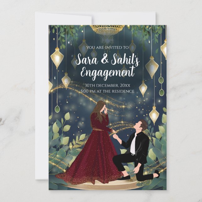 Einladung der indischen Verlobung zur Ringfeier (Vorderseite)