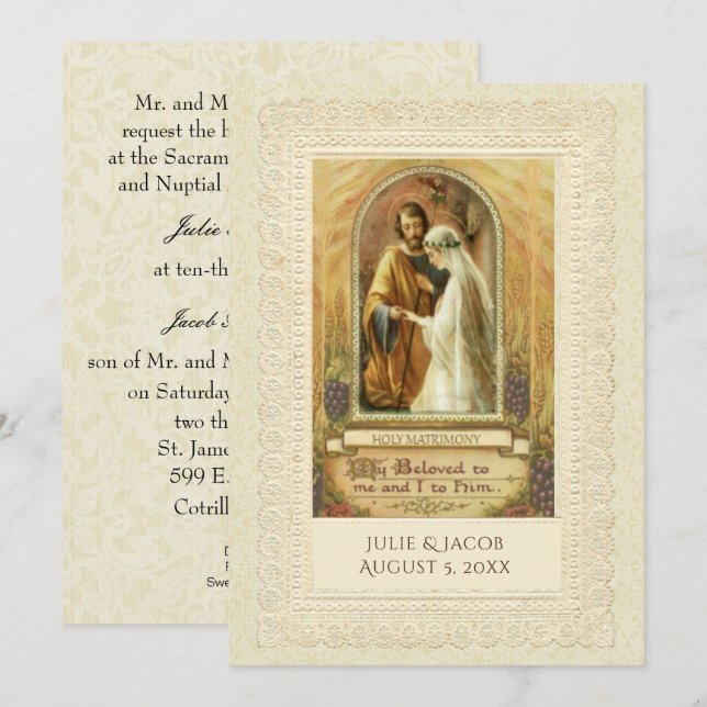 Einladung der katholischen Vintagen Hochzeit (Vorne/Hinten)