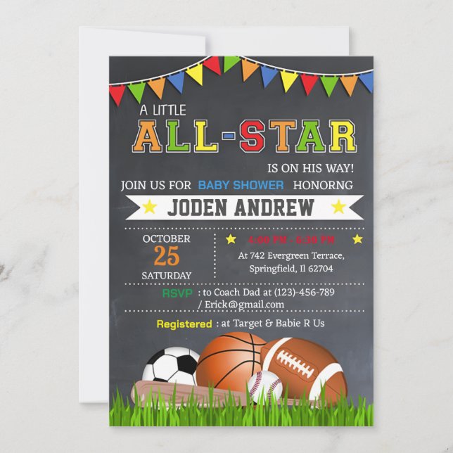 Einladung der kleinen All Star Sports Baby Dusche (Vorderseite)