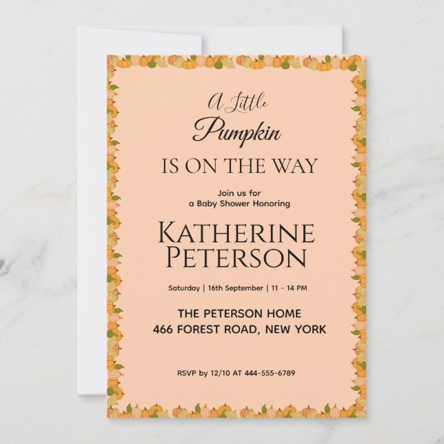 Einladung der kleinen Pumpkin Baby Dusche (Vorderseite)